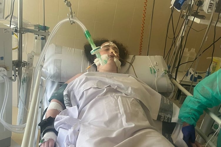 Katie in the ICU after having a series of tests and MRI scans.