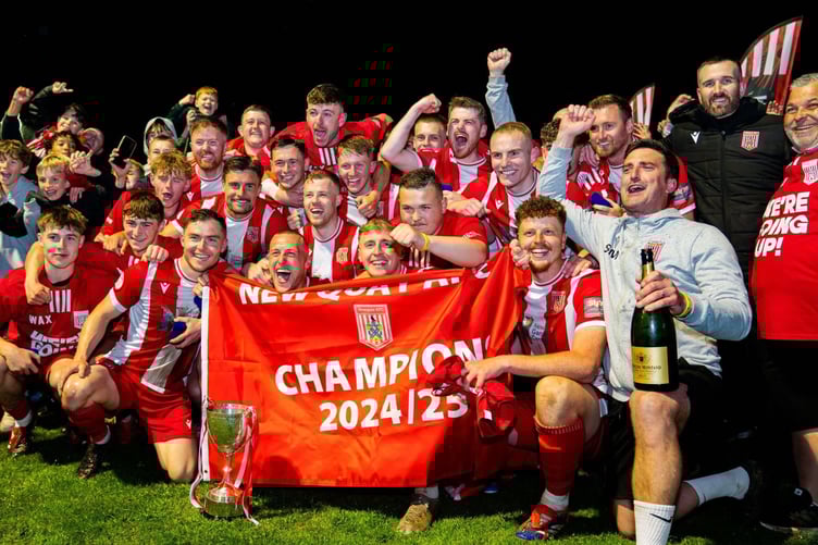 Newquay, pictured celebrating their SWPL Premier West title success, will be in the Western League Premier Division for the first time in their history. Picture: Rob Donald