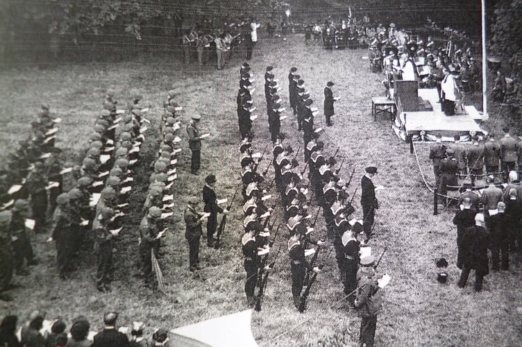 Barrie says of this photograph: “August 1945 service of thanksgiving in the Priory at Bodmin. It was conducted by Rev. Young and attended by the mayor in addition to representatives of the Army, Navy,  Air Force and countless Bodmin people.”
