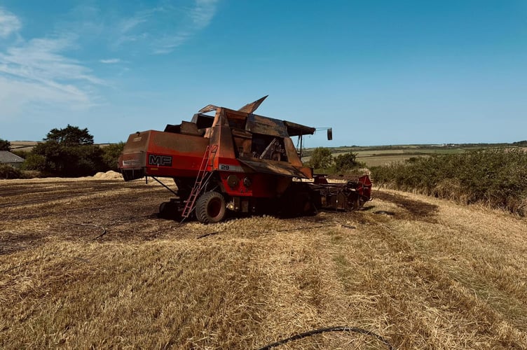 The remains of the combine harvester in Welcombe (Picture: Devon and Somerset Fire and Rescue Service) 