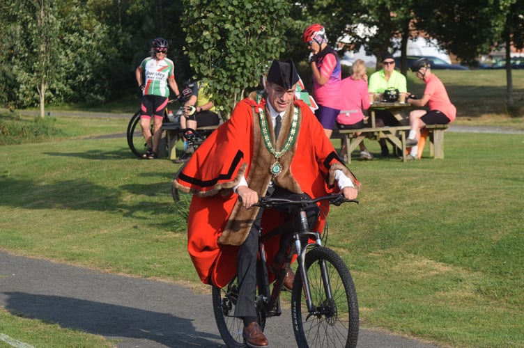 Cllr Jon Hutchings, mayor of Holsworthy joining in the charity peloton ride (Picture: Cllr Jon Hutchings)
