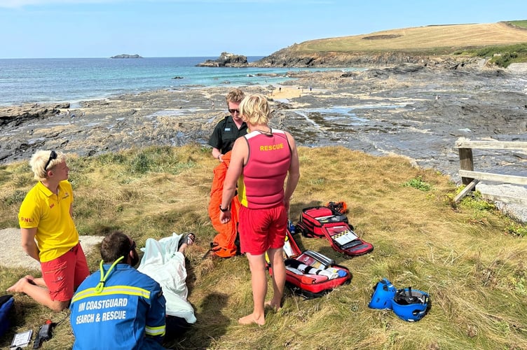 Emergency services at the scene of the incident at New Train Bay, Trevone (Picture: HM Coastguard Padstow)