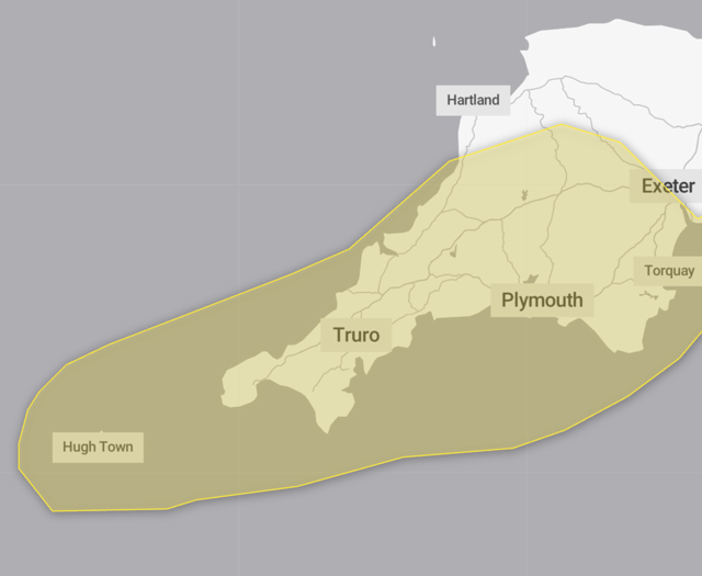 Cornwall braced for heavy rain as yellow weather warning issued