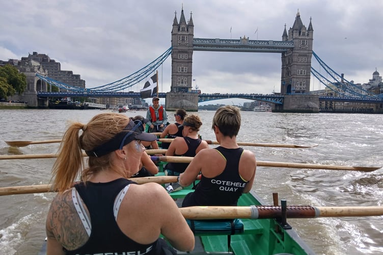 Famous Tower Bridge was just one of 28 bridges teams have to navigate in the 21 mile race along the river Thames.