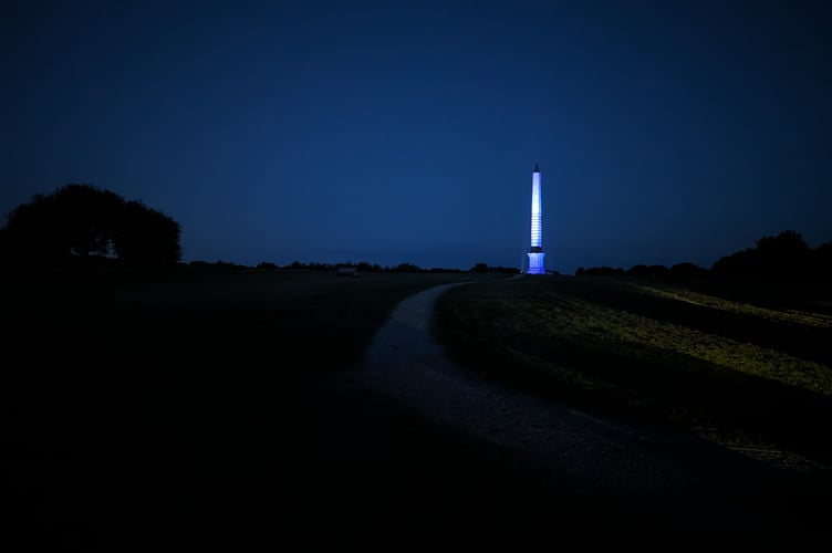 The monument obelisk at Bodmin Beacon illuminated in the night sky. (Picture: Aaron Greenaway)