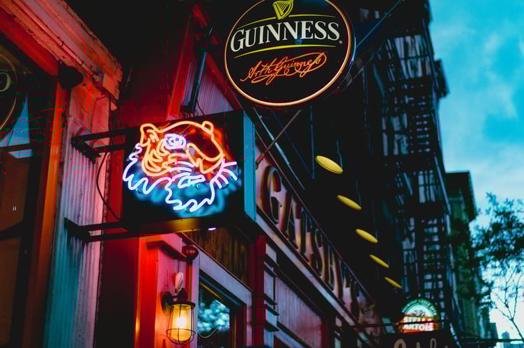 Generic outdoor pub or bar scene and sign