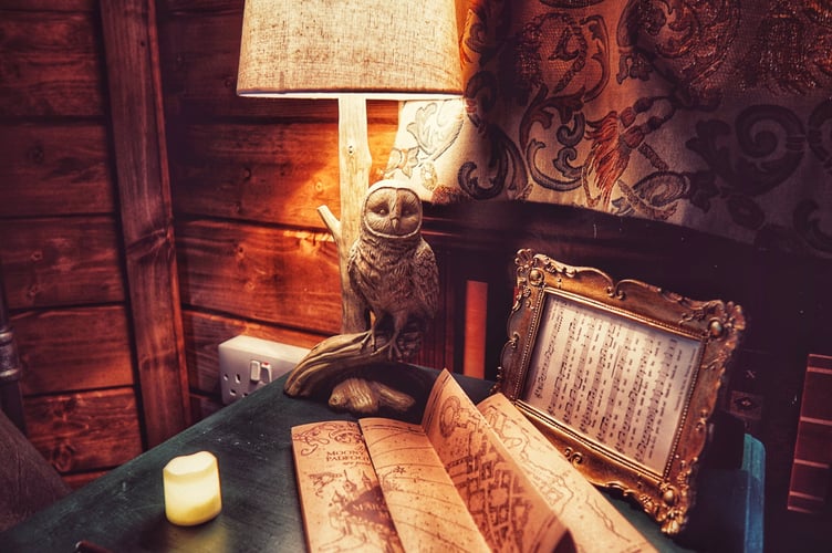 The Wizards Cauldron, located in the Cornish countryside. A couple has built a Harry Potter Airbnb - near the shooting location of the new TV series.The Wizards Cauldron, located in the Cornish countryside has been set up by husband and wife Stewart, 63, and Lucy Farmer, 61. The couple who moved from Kent three years ago dreamt of building an original Airbnb that would display their love for the movies.The living room is set out as Hagrid's Hut - with stone wallpaper, a fireplace, a pumpkin patch and a variety of magical creatures.
