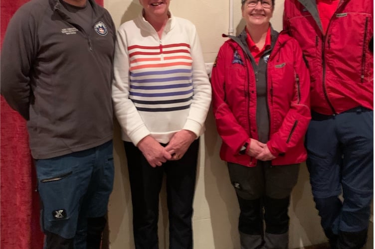 Pictured, from left to right, Mike, who presented the talk, with ‘Women on Wednesdays’ coordinator, Daphne Tucker, and Mandy and Andy from the ‘East Cornwall Search and Rescue’ team.