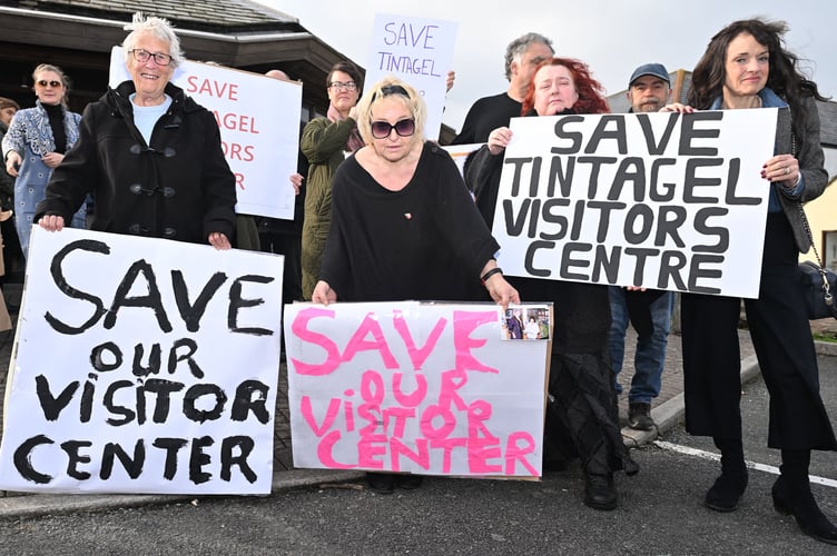 Some of the residents protesting the Tintagel visitor centre closure make their feelings clear. (Picture: Adrian Jasper)