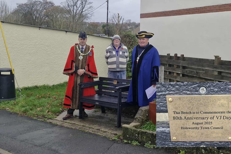 Cllr Jon Hutchings, the mayor of Holsworthy joins in the dedication of the newly installed bench (Picture: Cllr Jon Hutchings)