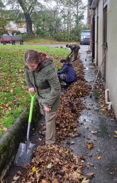 Holsworthy Cadets cleaning outside the town's memorial hall (Picture: Holsworthy ACF)