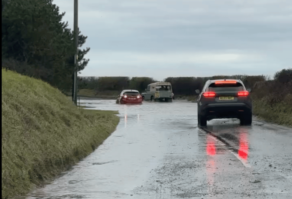 Cornwall roads flooded by heavy rain