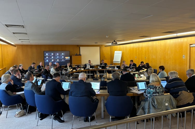 The cabinet of Cornwall Council in session at Lys Kernow (County Hall) in Truro 