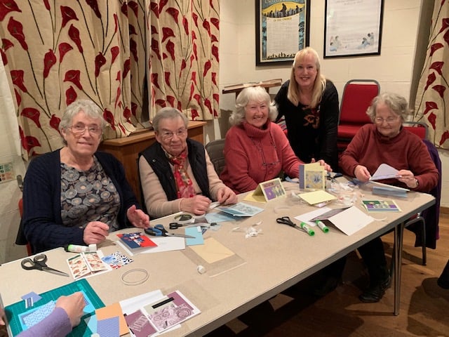 Julie Freeman with group members as they made their personalised greetings’ cards. From left to right: Alison Gribble, Christine Walters, Anne Parsons, Julie Freeman and Jackie Stephens