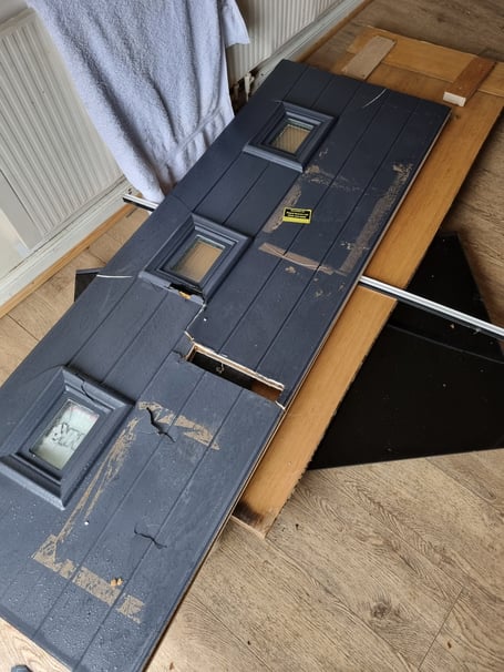 The wreckage of the door after the raid at a property in Bodmin (Picture: Devon and Cornwall Police)