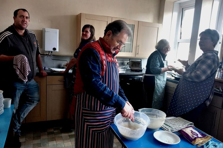 The team were hard at work in the kitchen in preparation for a "flipping marvellous" pancake party at Callington Methodist Church