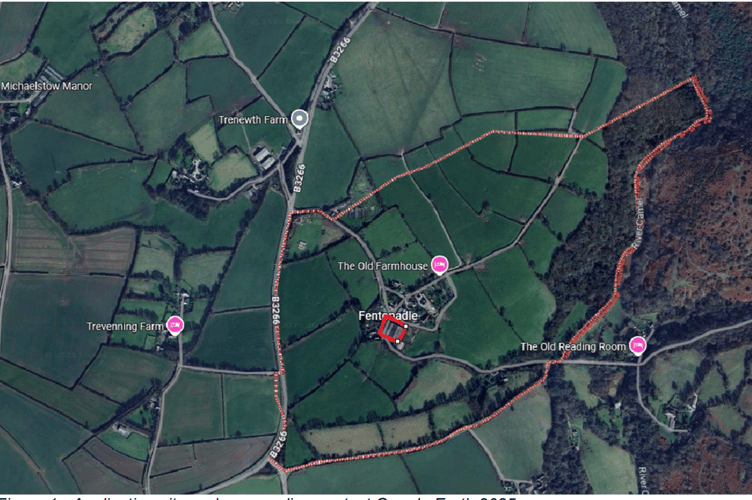 A satellite image of the area where the development was applied for in Fentonadle (Picture: Cornwall Council)