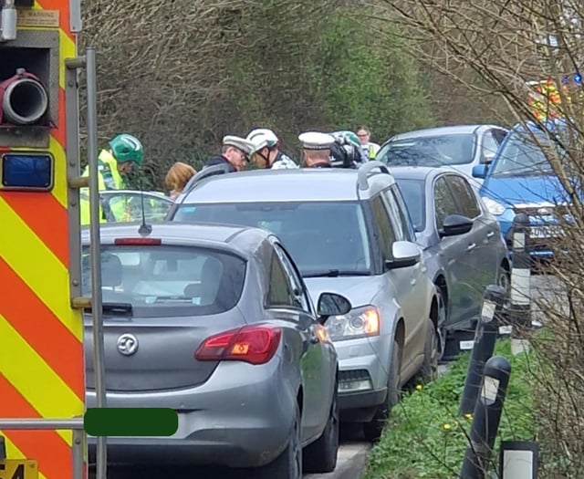Three-vehicle collision blocks A388 near Hatt