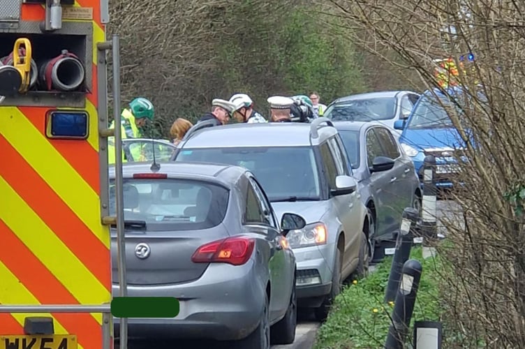 Emergency services on the scene of the three-vehicle collision at Hatt