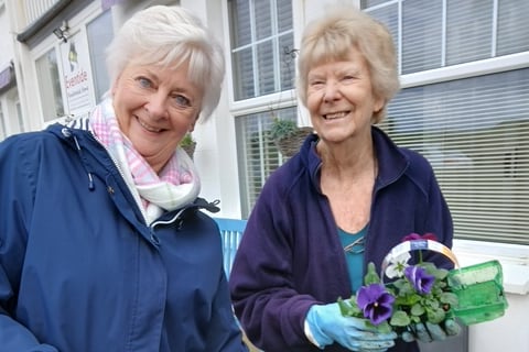 As part of the Bude Inner Wheel's initiative to engage with the community, Inner Wheel members Yvonne Hudson and Di McDougall visited Eventide Care Home in Bude and planted two troughs of spring flowers.