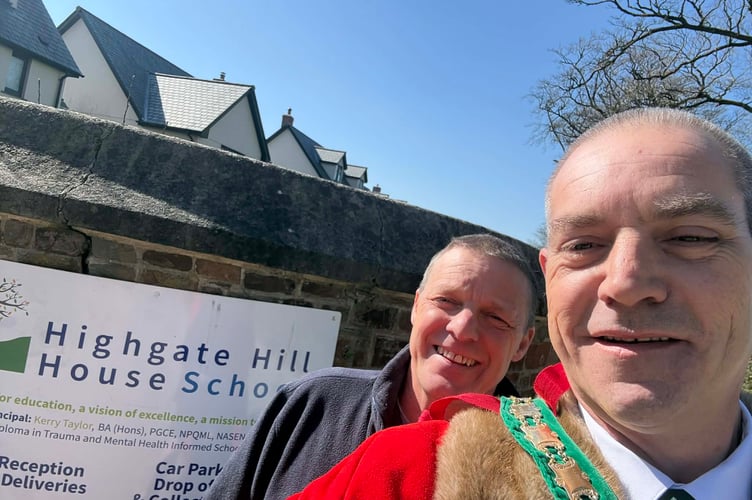 Cllr Jon Hutchings, the mayor of Holsworthy, pictured outside of Highgate Hill House School. (Picture: Cllr Jon Hutchings)