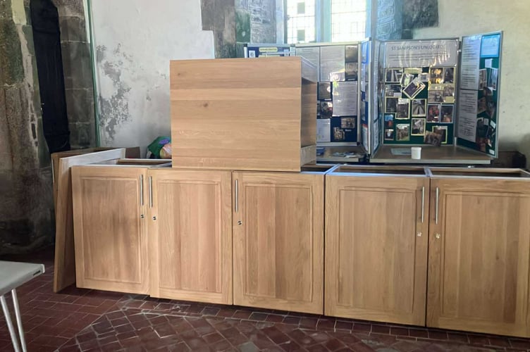 New cupboards waiting to be installed at St Sampson's Church in Callington following the award of funding