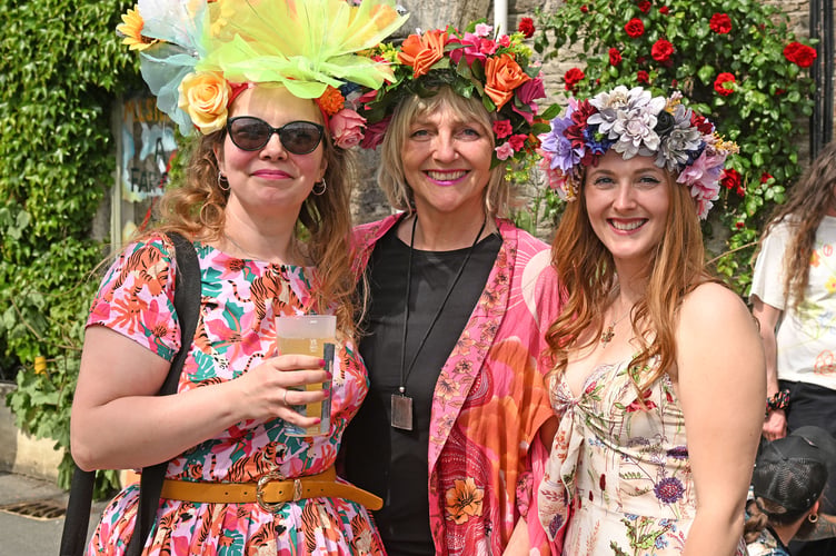Camborne ladies enjoying the Padstow May Day are Becky, Kirstie and Jenny