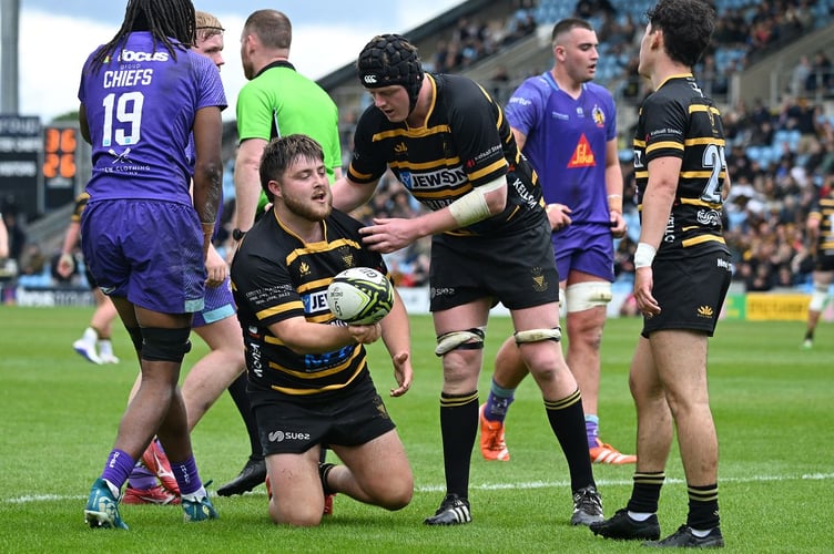 Cornwall's Archie Rolls touches down in his side's friendly with an Exeter Chiefs XV at Sandy Park