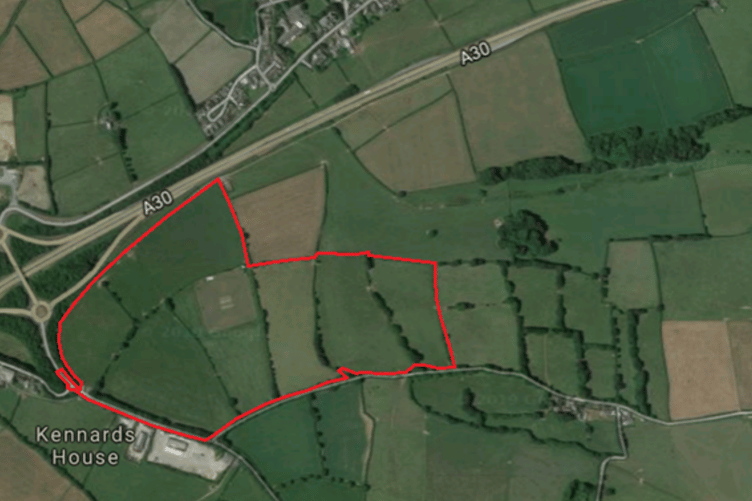 The red outline marks the location of the proposed Launceston agri-business centre (Picture: Cornwall Council)