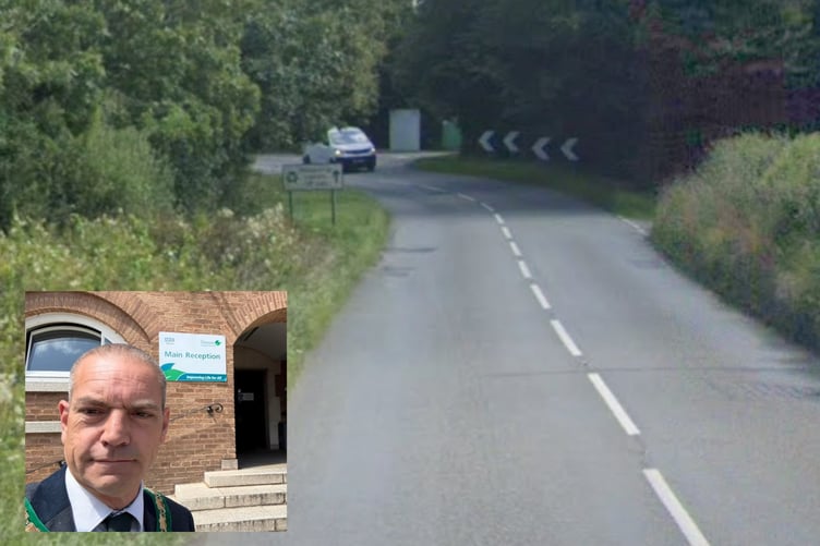 The A3072 near Holsworthy Inset: Cllr Jon Hutchings pictured outside Devon County Council offices.