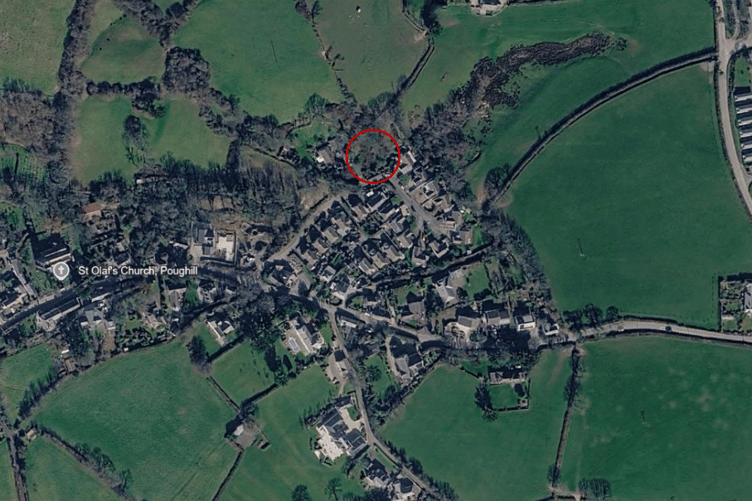 The red outline marks the site of the proposed houses in Poughill (Picture: Cornwall Council)