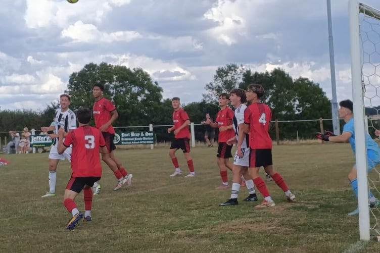 Dobwalls defend their penalty area as they come under intense pressure. Pictures by James Wright.
