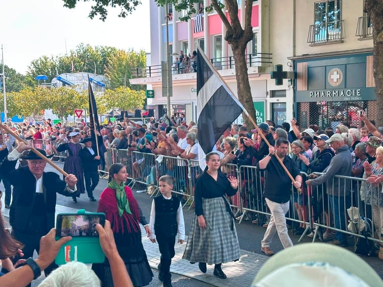 Cornwall Council leader Leigh Frost (far right), leads the Interceltic Festival parade through Lorient in Brittany