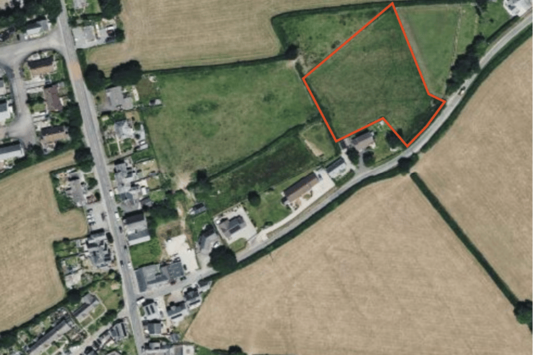 The red line marks the location of the proposed dwellings in Whitstone (Picture: Cornwall Council)