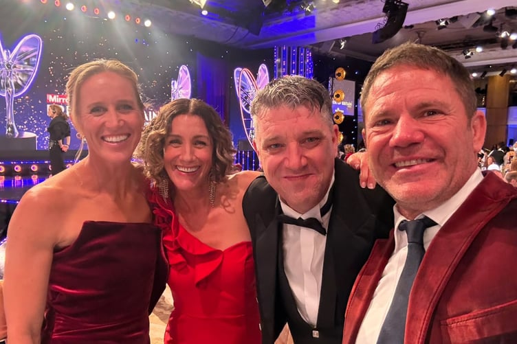 Pictured (left to right): Olympian Helen Glover, Jodi Davies, Luke Hodge and naturalist, explorer and presenter Steve Backshall at the Pride of Britain Awards