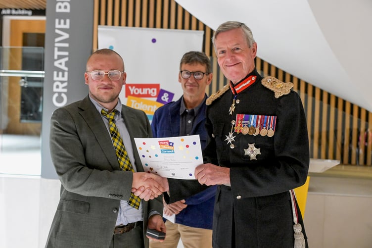 Self-taught Cornish writer from Cubert Solly Bowden with Philip Marsden and the Lord Lieutenant