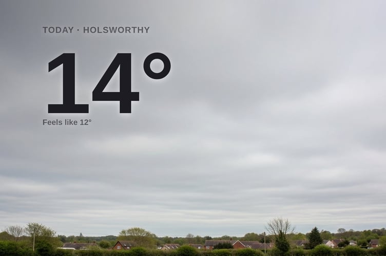 Holsworthy weather: cloudy Tuesday with rain expected and a high of around 13°C
